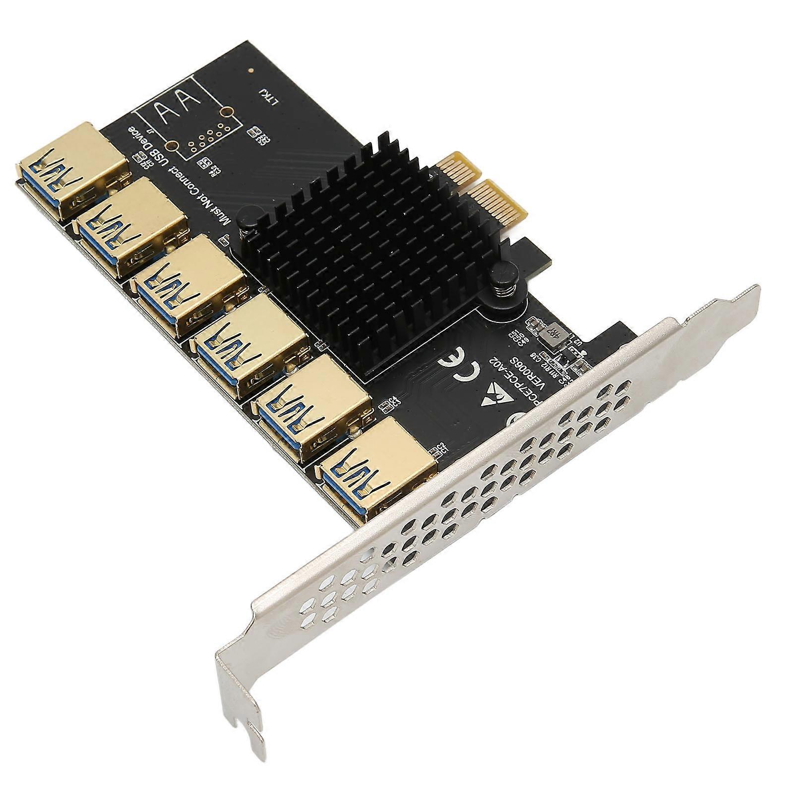 PCIE Riser Card 1 to 6 Adapter USB3.0 Graphics Extension Easy Install Widely Compatible