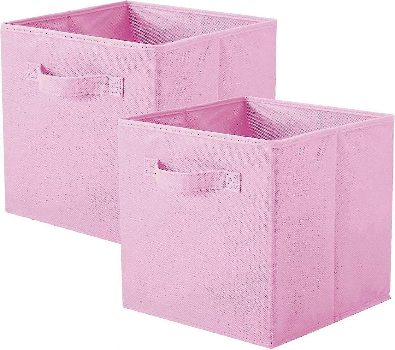 Storage Box, 2 Pieces Foldable Storage Cube Storage Box Made of Fabric in Cube Shape Pink