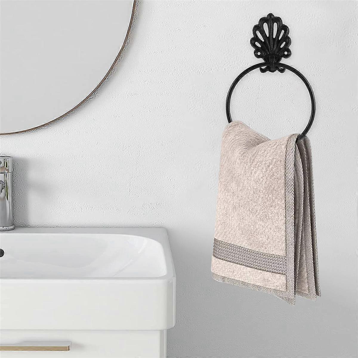 Black Toilet Roll Holder Towel Holder Set,Bathroom Iron Towel Ring Toilet Roll Holder , Vintage Des