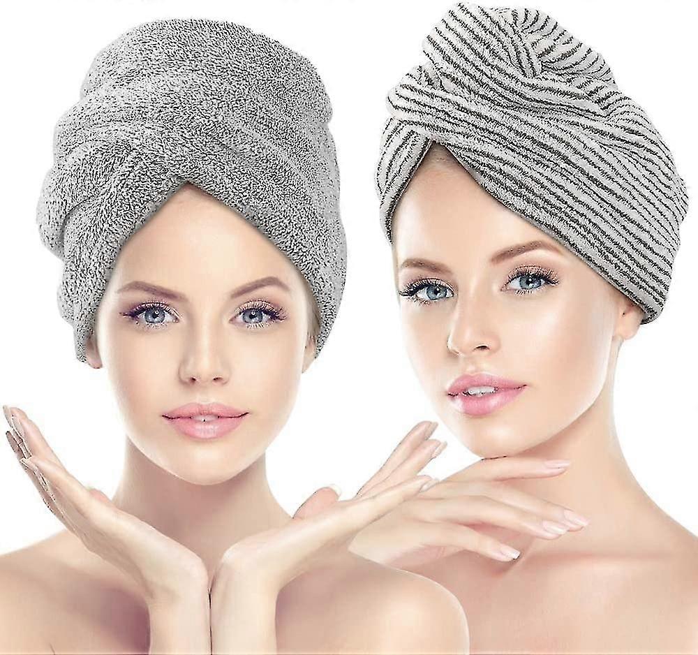 2 Pack Absorbent Microfibre Hair Towel Turban With Button Design