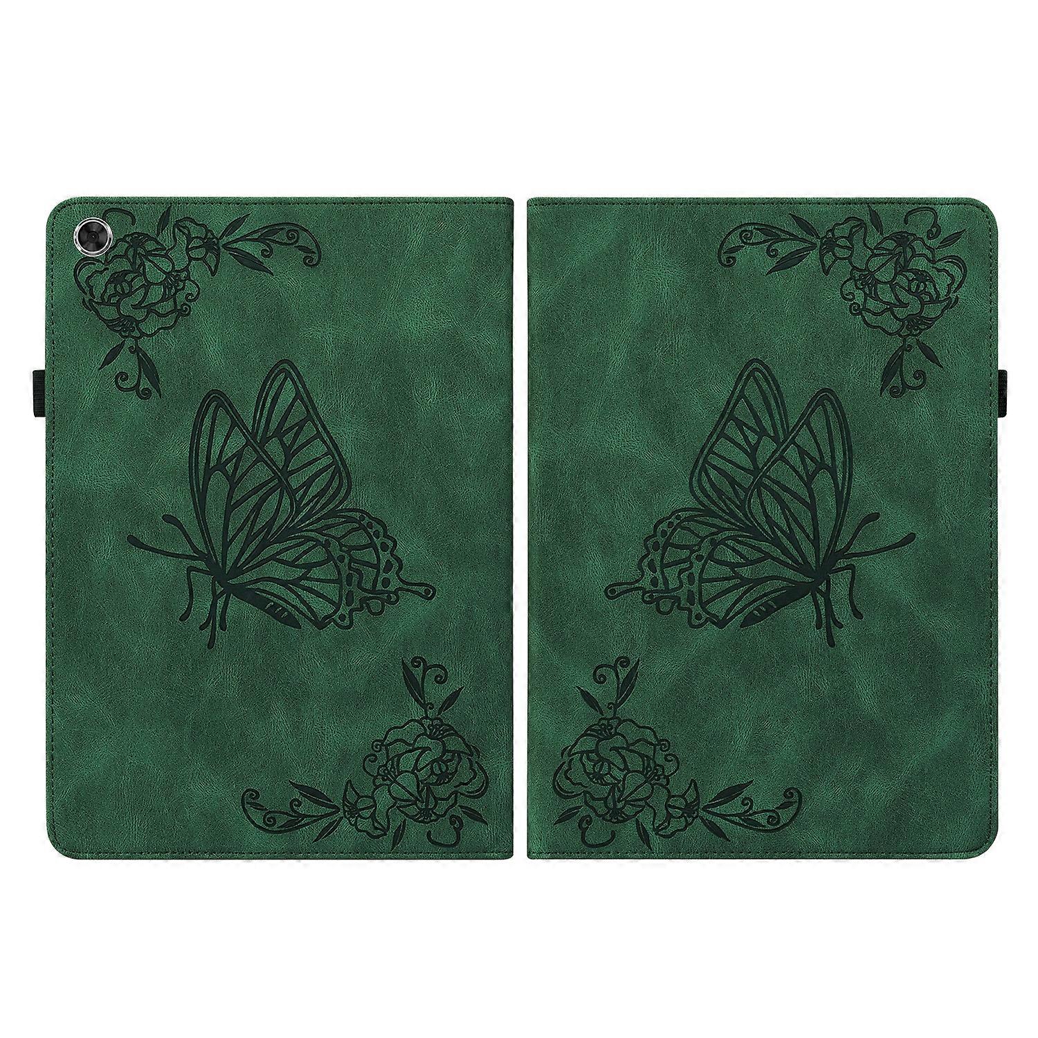 Tablet Case For Lenovo M10 Plus 10.3 TB-X606F/TB-X606X Butterfly Flower Embossed Leather Tablet Case(Green)