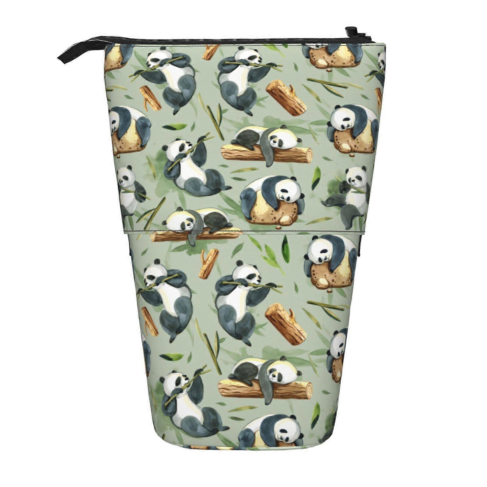 باندا الخشب الخيزران مقلمة الوقوف حقيبة قلم رصاص تلسكوبي مقلمة مع سحاب حقيبة ماكياج محمولة