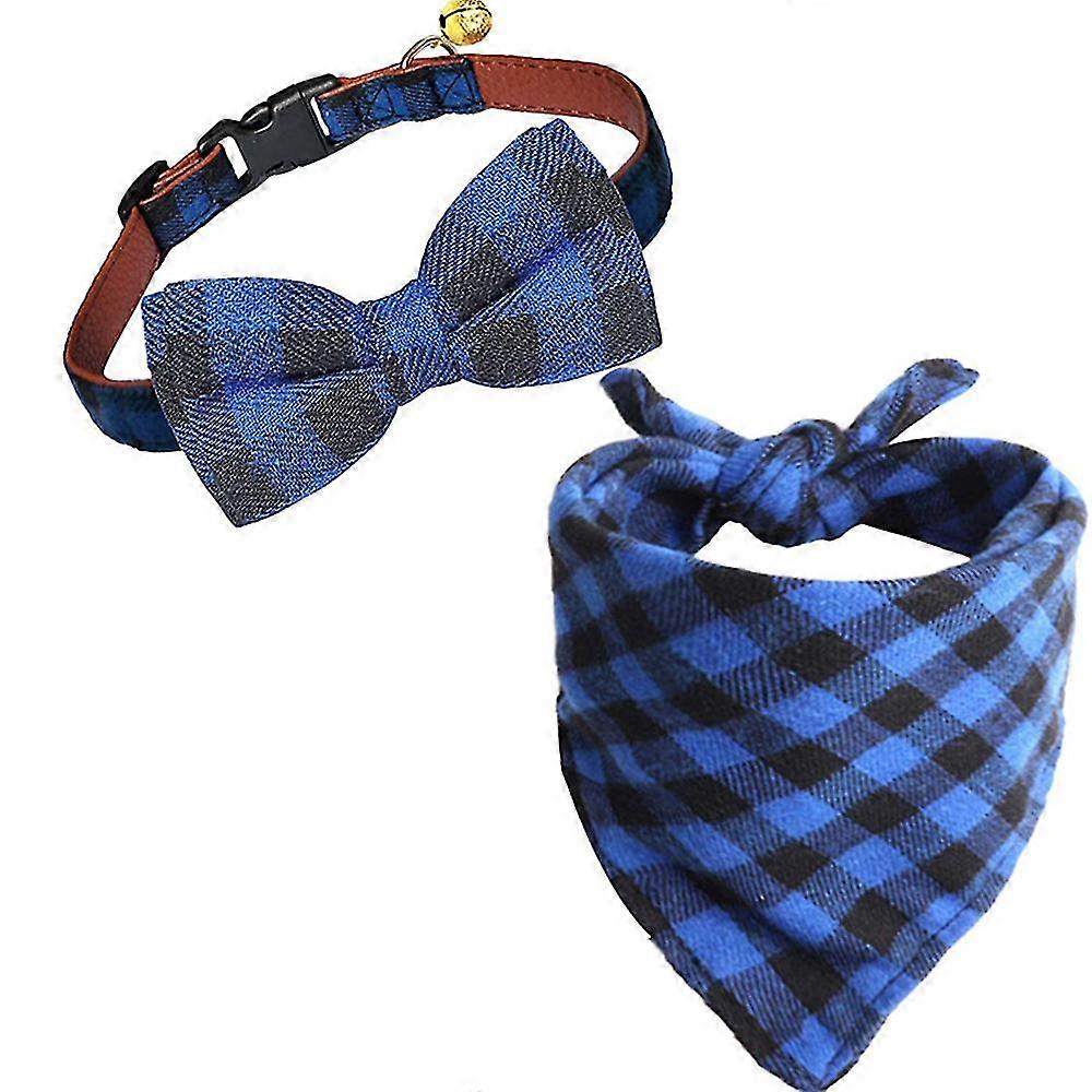 Puppy Collar Separation And Hood Set With Bell, Adjustable Plaid Bow Tie And Scarf Triangle Bib Hood