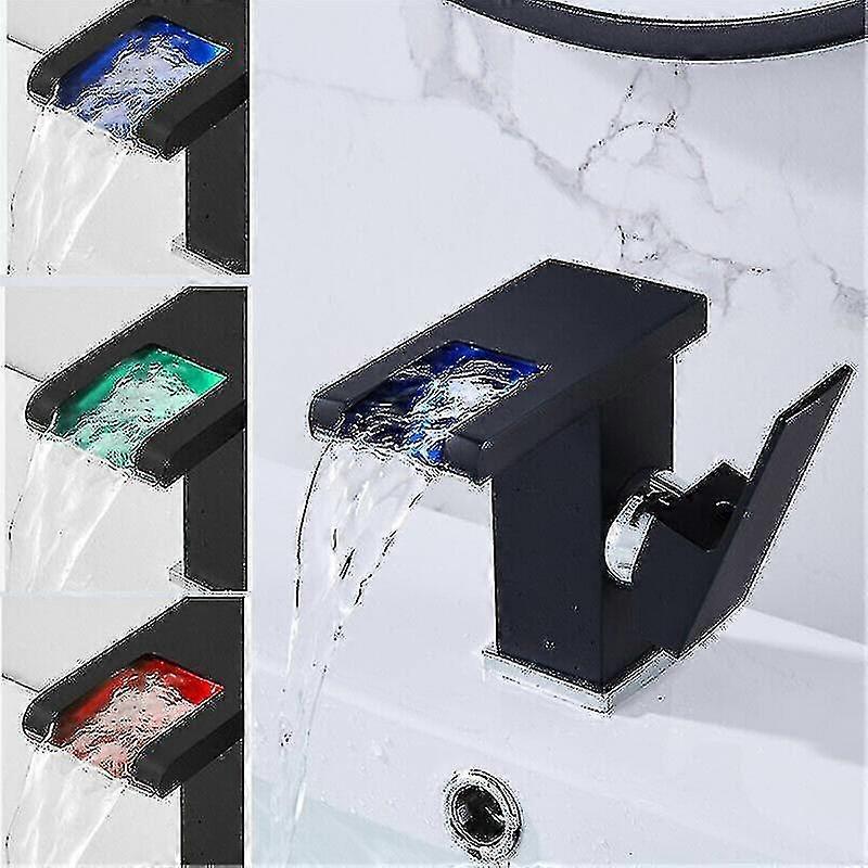 Waterfall Modern Design Bathroom Faucet Black Led Sink Faucet Durable Hot And Cold Water Adjustable