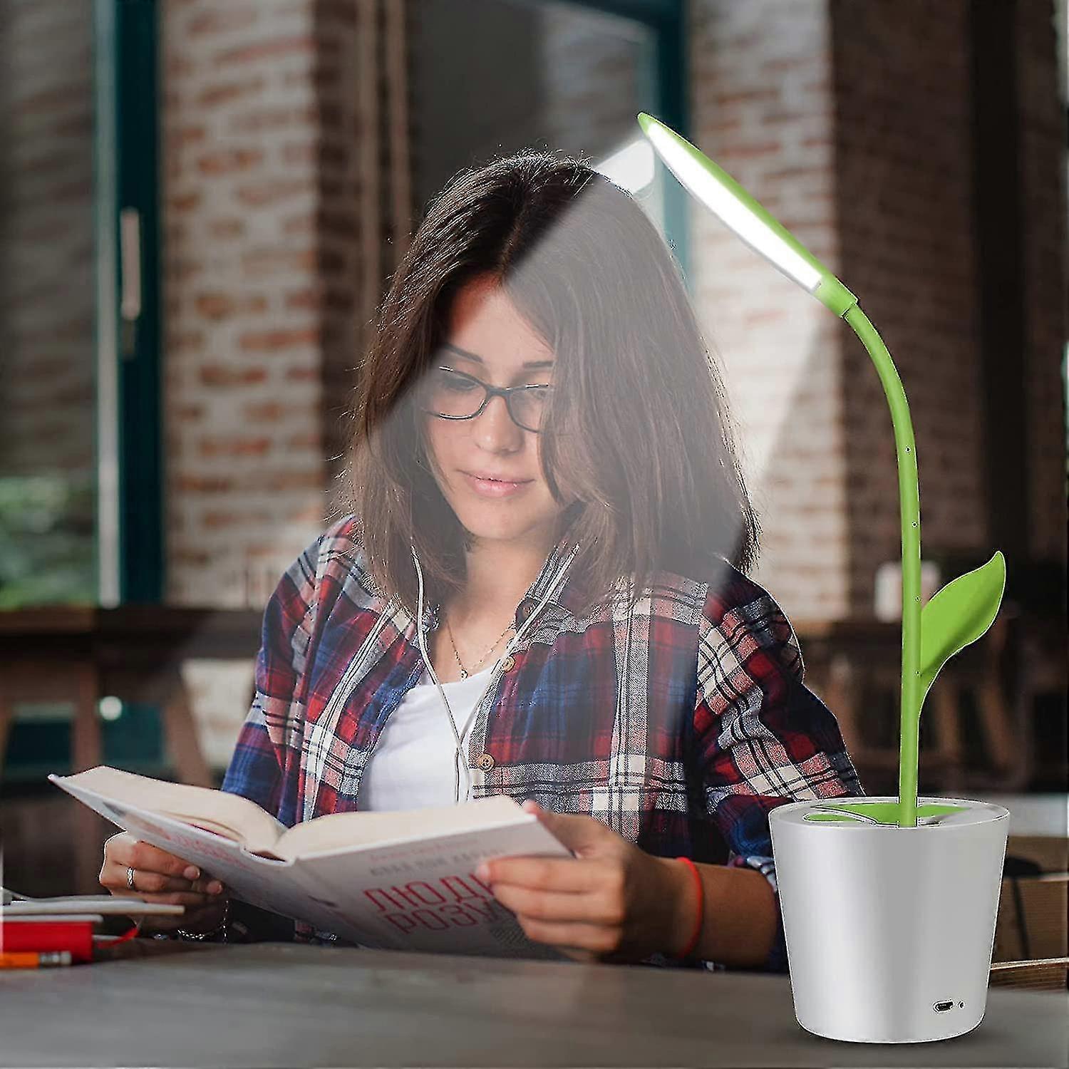 Flexible Usb Touch Led Desk Lamp With 3-level Dimmer And Plant Pencil Holder(green)