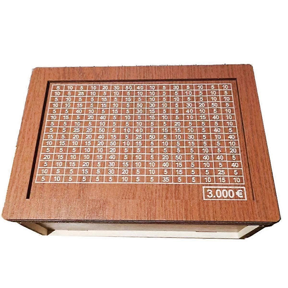 صندوق توفير المال ، نقود خشبية للأطفال والكبار ، صندوق نقود قابل لإعادة الاستخدام مع العد التنازلي وهدف المال ، تحدي 3000