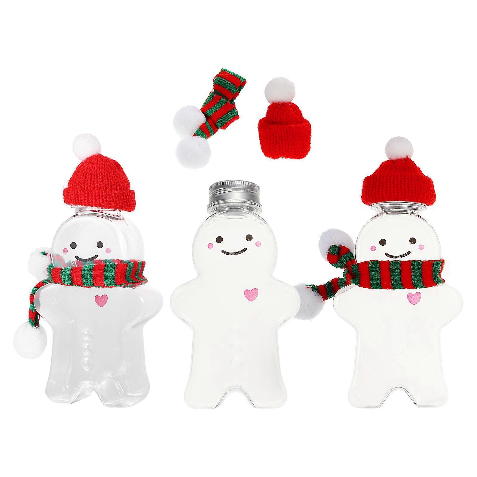 3 Sets Plastic Juice Bottles Christmas Gingerbread Man Bottles Empty Bottles 350ml