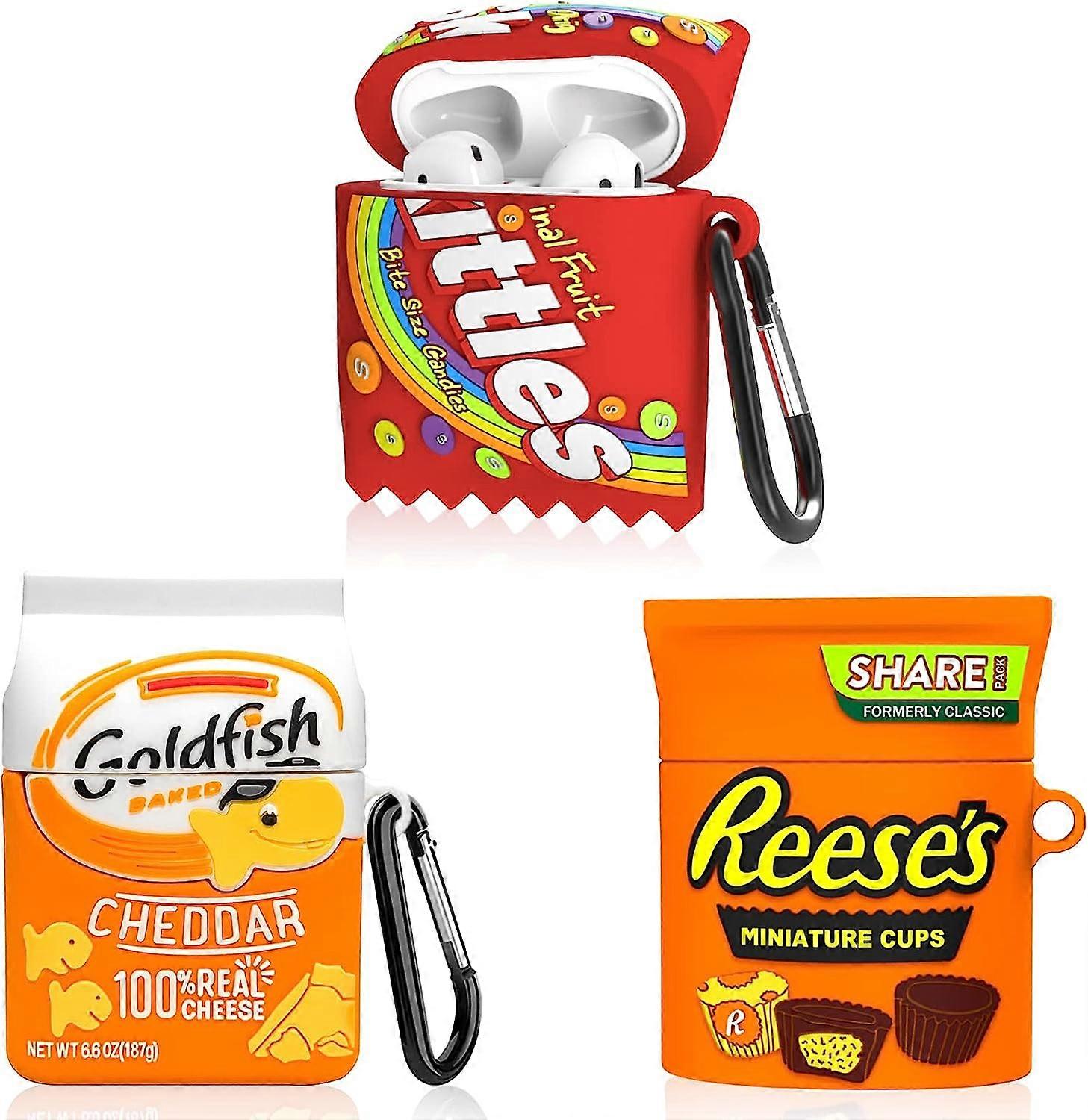 LINCMAN 3 Pack Cute AirPod Case for AirPod 2&13D Kawaii Cartoon Funny Goldfish Cookie&Rainbow Candy&