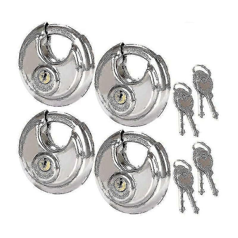 Set Of 4 Stainless Steel Security Circular Padlocks, Rust Resistant Disc Padlocks