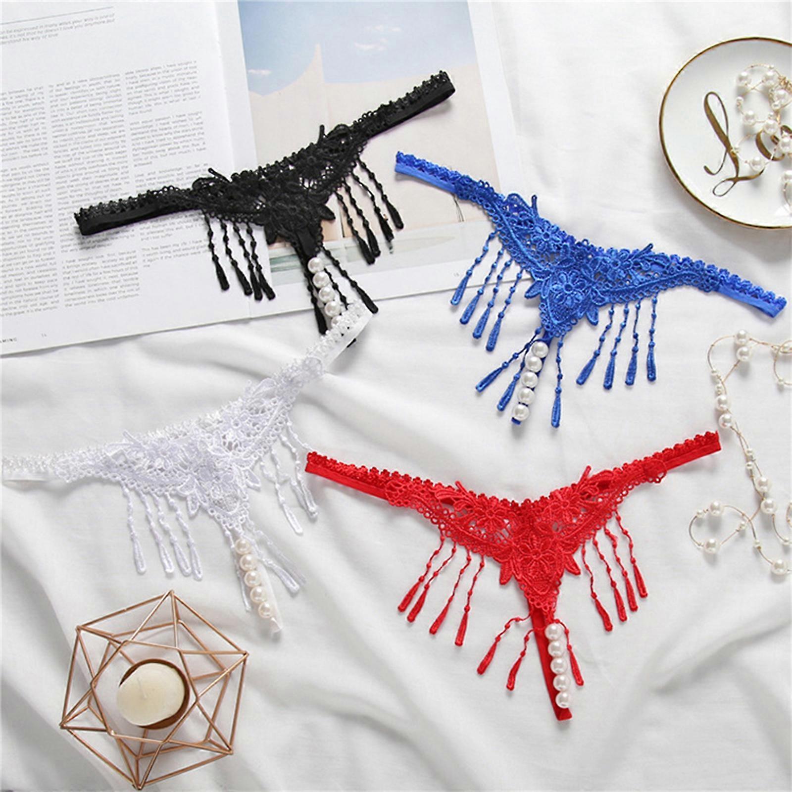 Bran-neue Sexy Strings Höschen Open Crotch G-String Crotchless Unterwäsche Perle Night Lace