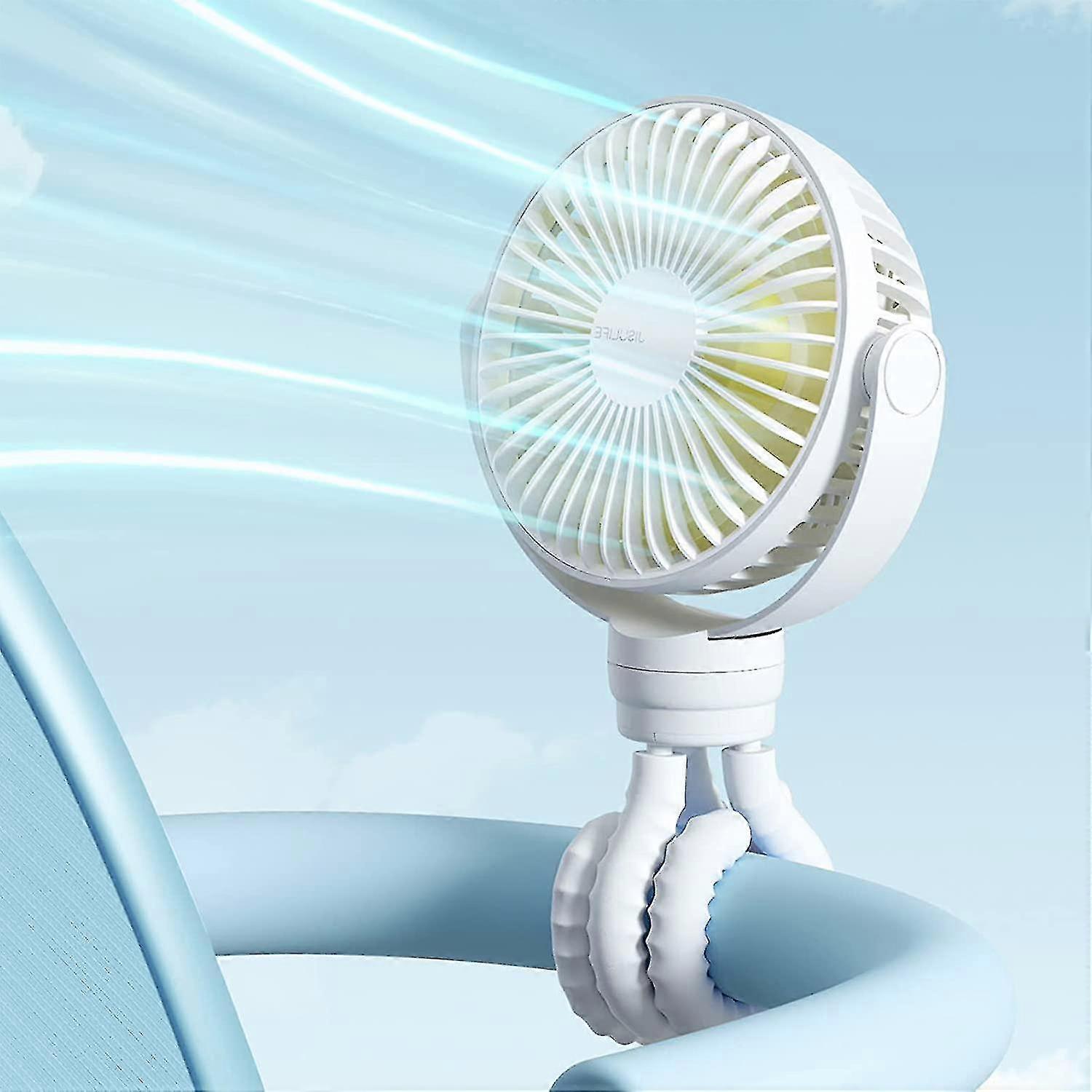 Mini Stroller Fan Clip-on For Baby, 4000mah Portable Battery Operated Or Usb Rechargeable Fan With 4 Speeds, Flexible Tripod, Ultra-quiet For Handheld