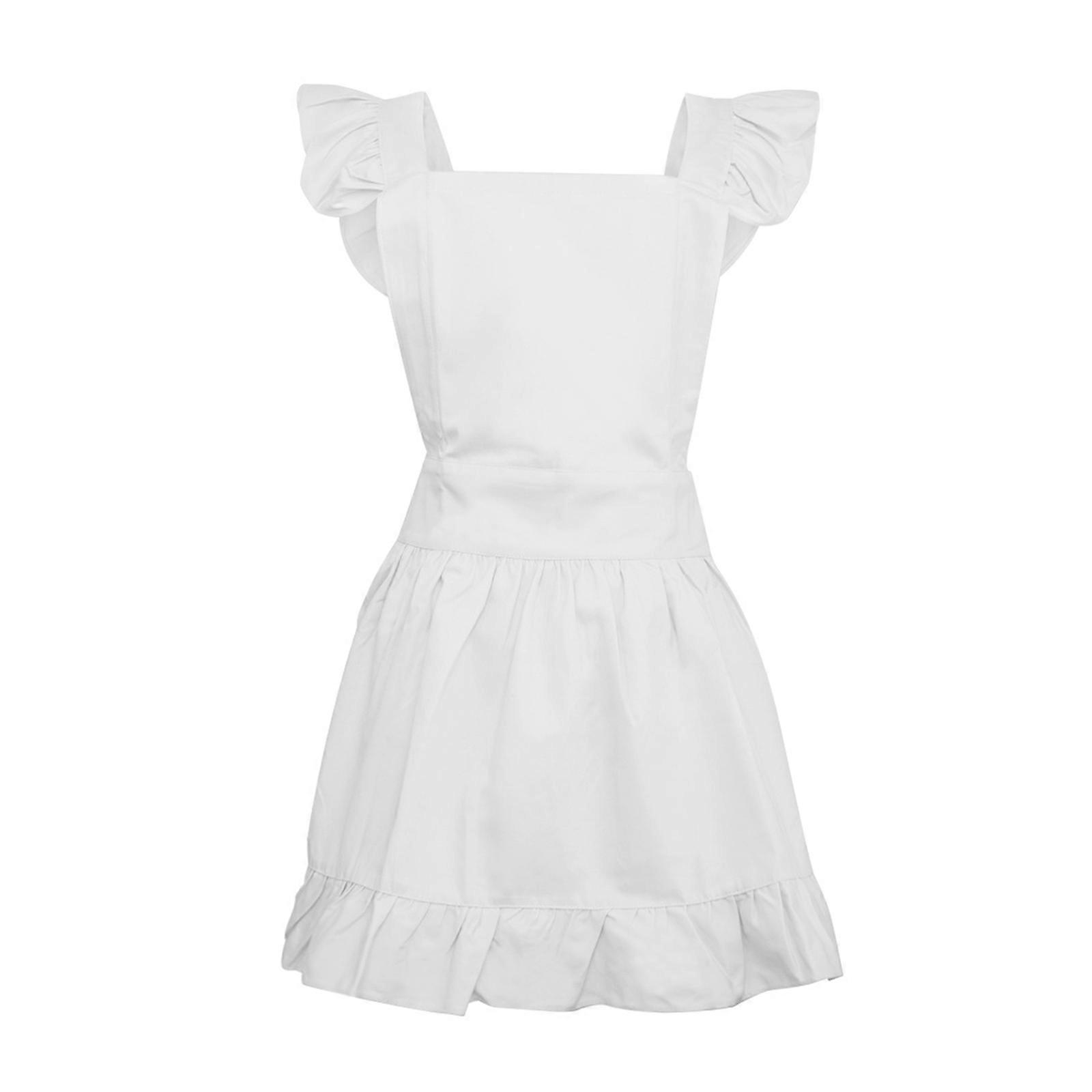 Retro Adjustable Ruffle Apron White for Kitchen Cooking Maid Costume