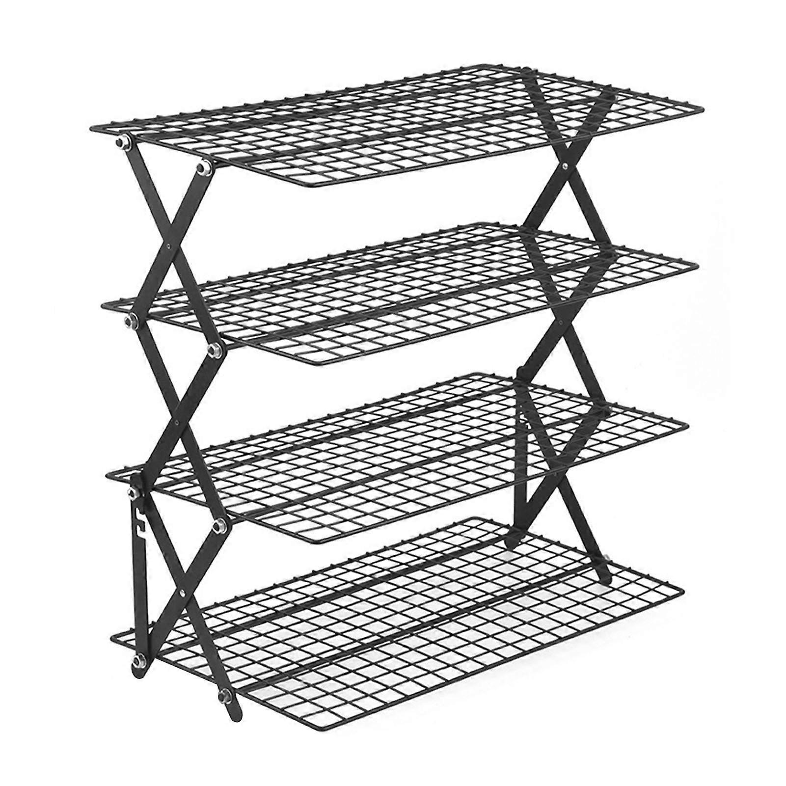 Folding Rack 4-Layer Cooling Rack Non-Stick Coating Strong Load-bearing Not Easily Deformed Collapsible Spice Holder Storage Rack
