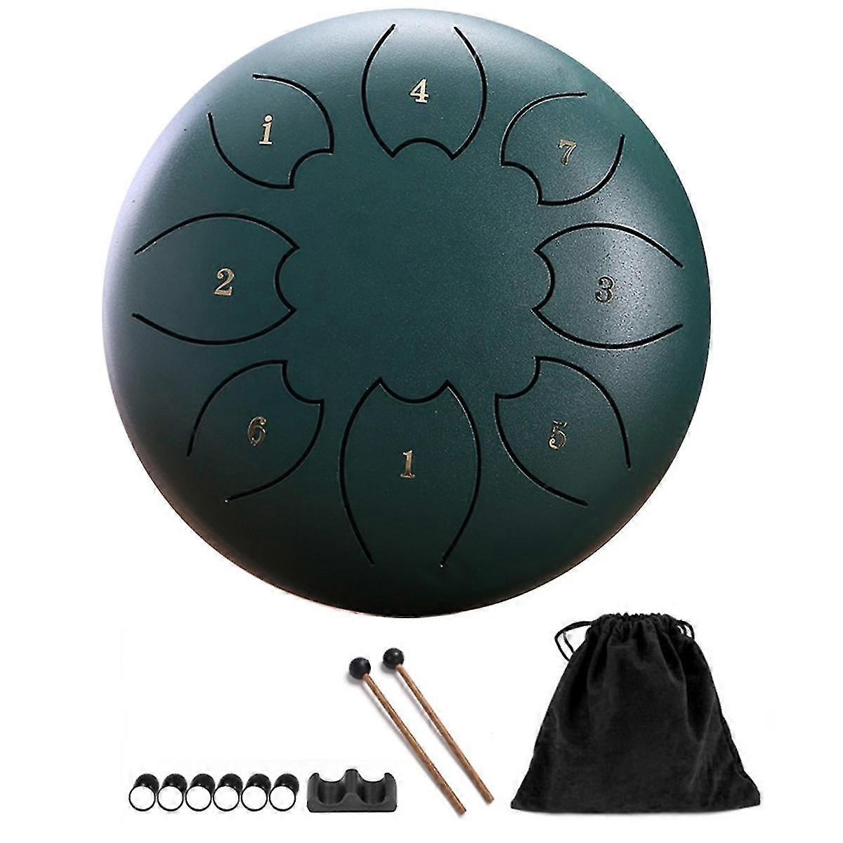 Tambor de Chuva Para Exterior, Tambor de Língua de Aço 8notes 6 Polegadas Chakra Tanque Tambor Percussão de Aço Acolchoado Marretas Verde