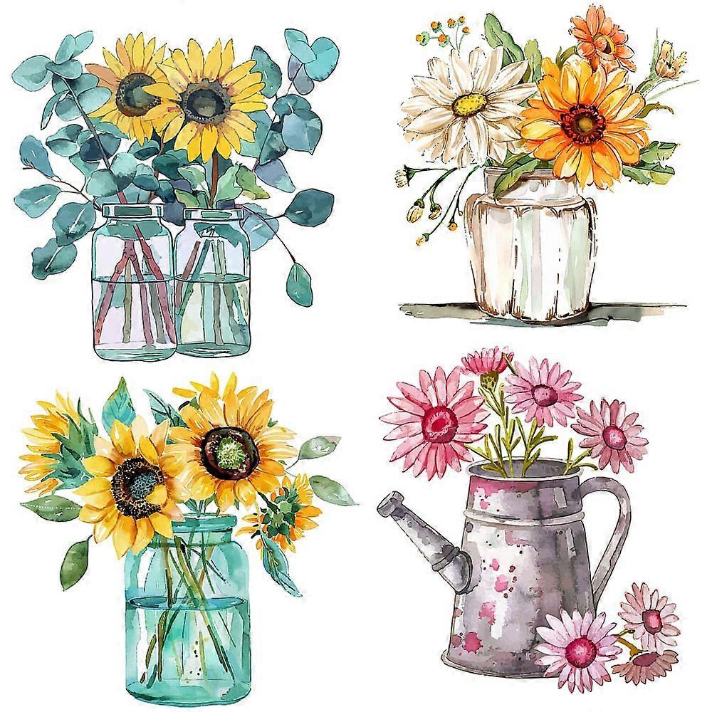PVC Window Static Sticker Flat Round Shape for Window or Stairway Home Decoration Sunflower 160x160mm 4pcs/set