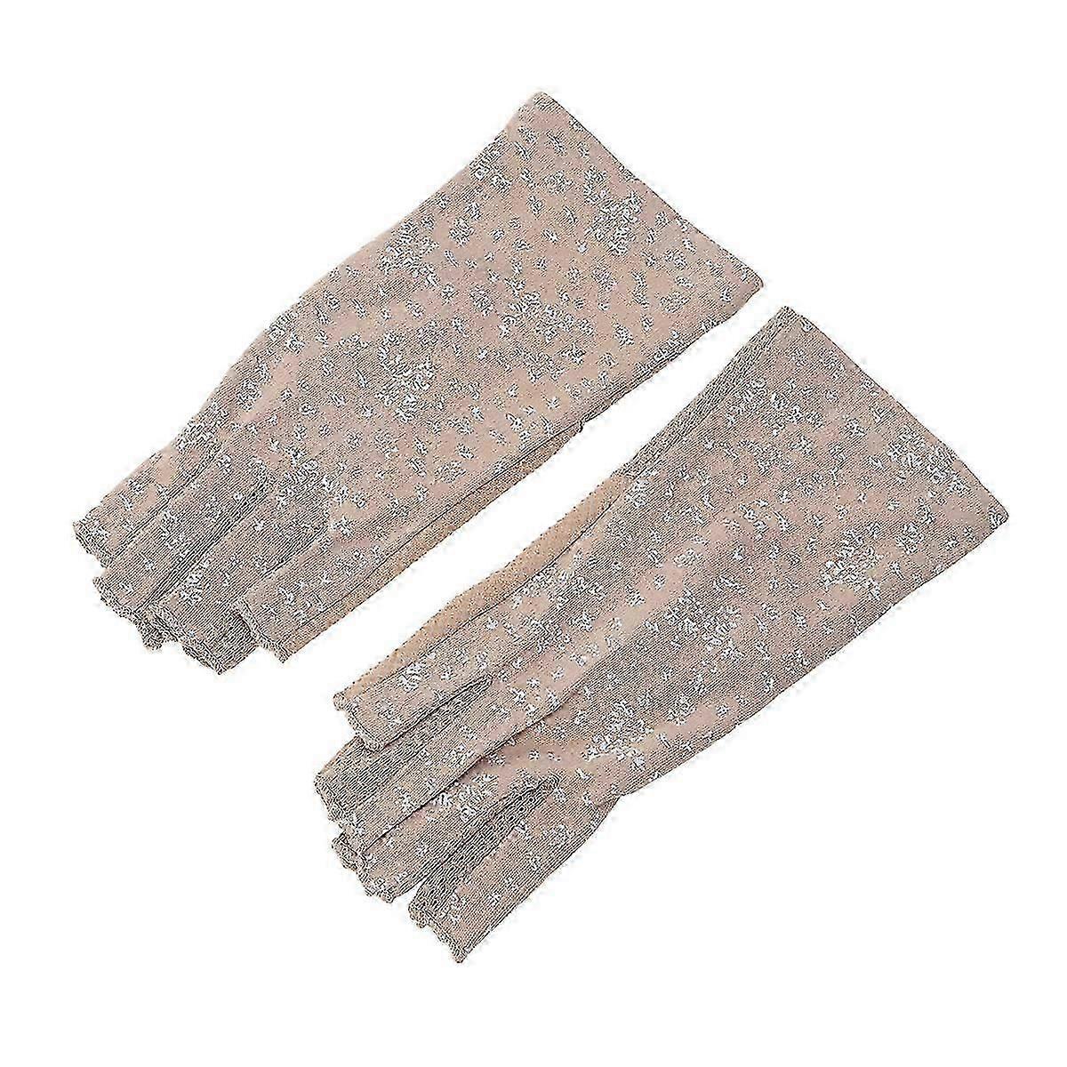 1 Pair Of Outdoor Sunblock Half Finger Floral Printing Gloves Mitten Uv Protection Gloves For Climbing Riding (khaki)