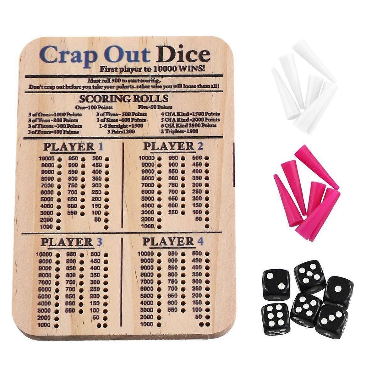 Wooden Crap Out Dice Score Board Classic Family Game Round Funny Dice Board Game with Wood Tray Sco