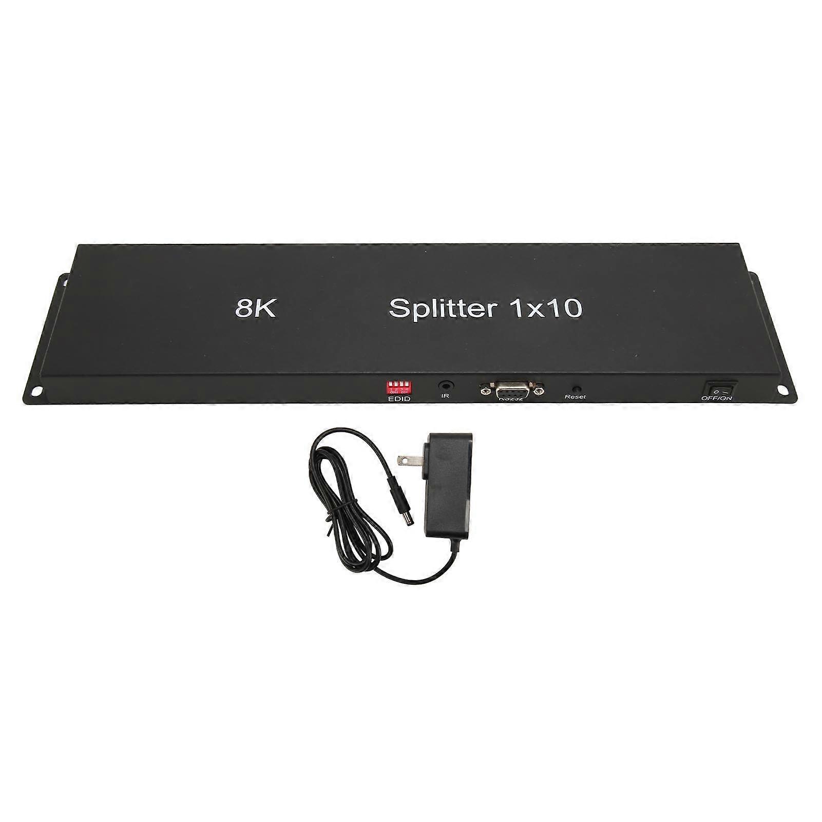 8K HD Multimedia Interface Splitter 1x10 Hub for PS3 Projector TVs 100-240V US Plug