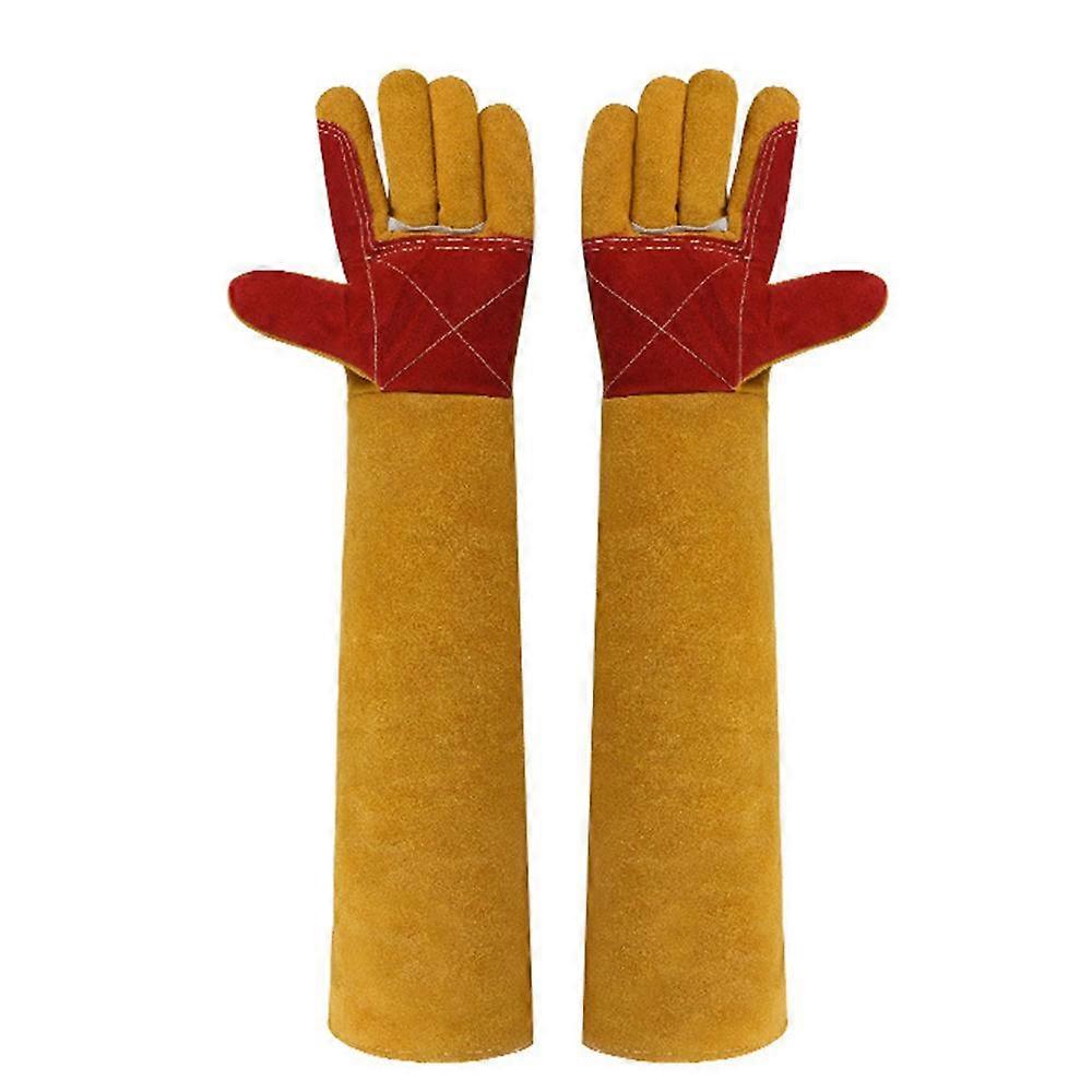 Animal Handling Gloves 23.6 Inches Leather Bite-Proof Pet Gloves for Cat Dog Bird Snakes