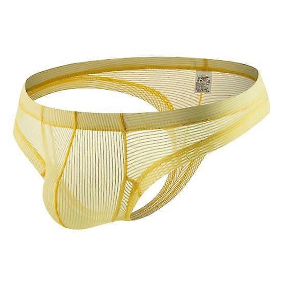 Men Thong Low Rise Elastic Waist Briefs Solid Smooth Color See-through U-Convex Lines Thin Panties Daily Wear