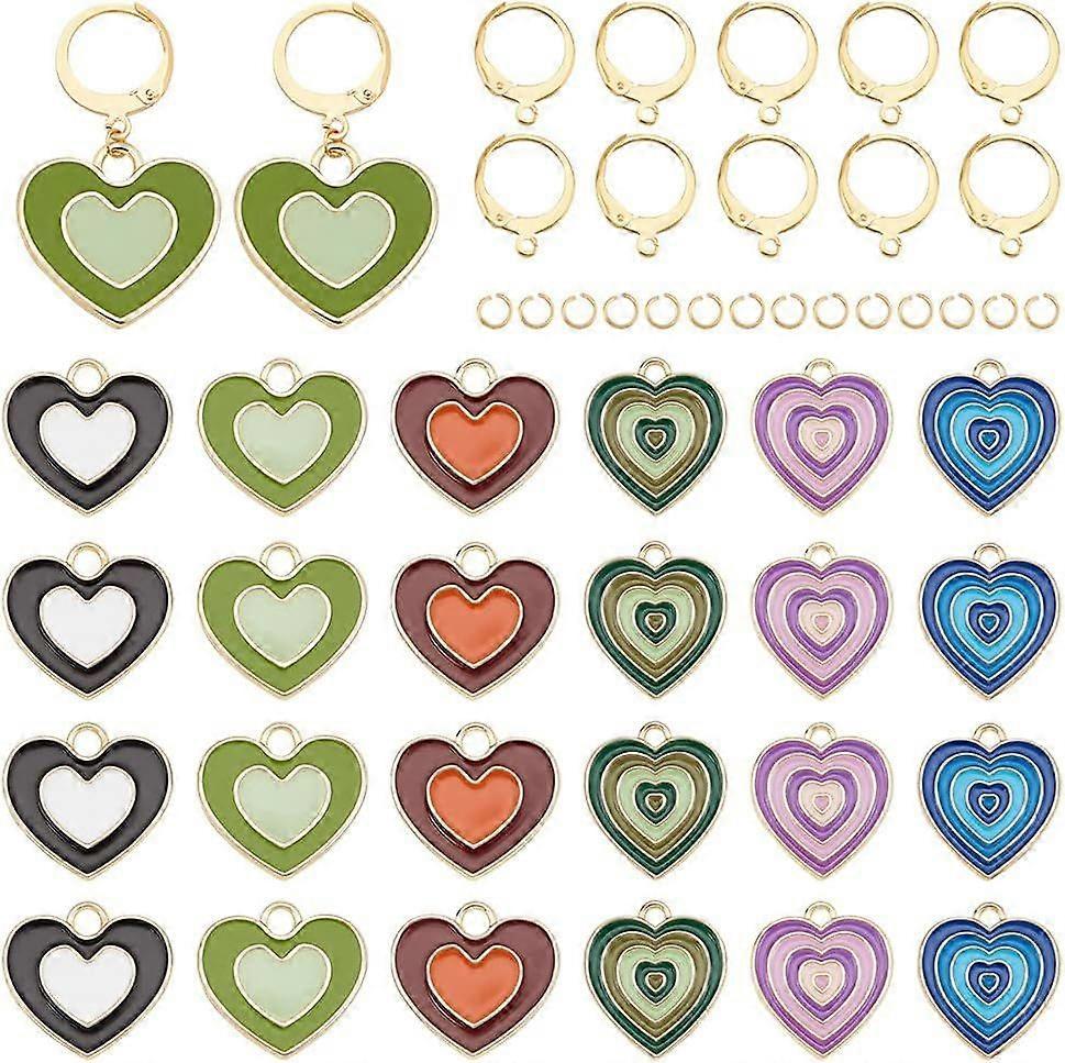 12 Pairs DIY Heart Enamel Charm Earring Making Kit Valentine's Day Heart Love Pendants Charms with Leverback Earring Hooks & Jump Rings for DIY Dangle