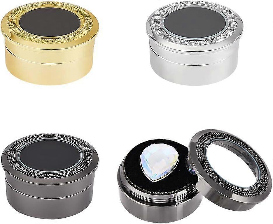 3PCS 3 Colors Mini Diamond Gemstone Display Box Small Round Alloy Loose Jewelry Boxes Clear Top Lids Sponge Case Holder Show Storage Container for Gem