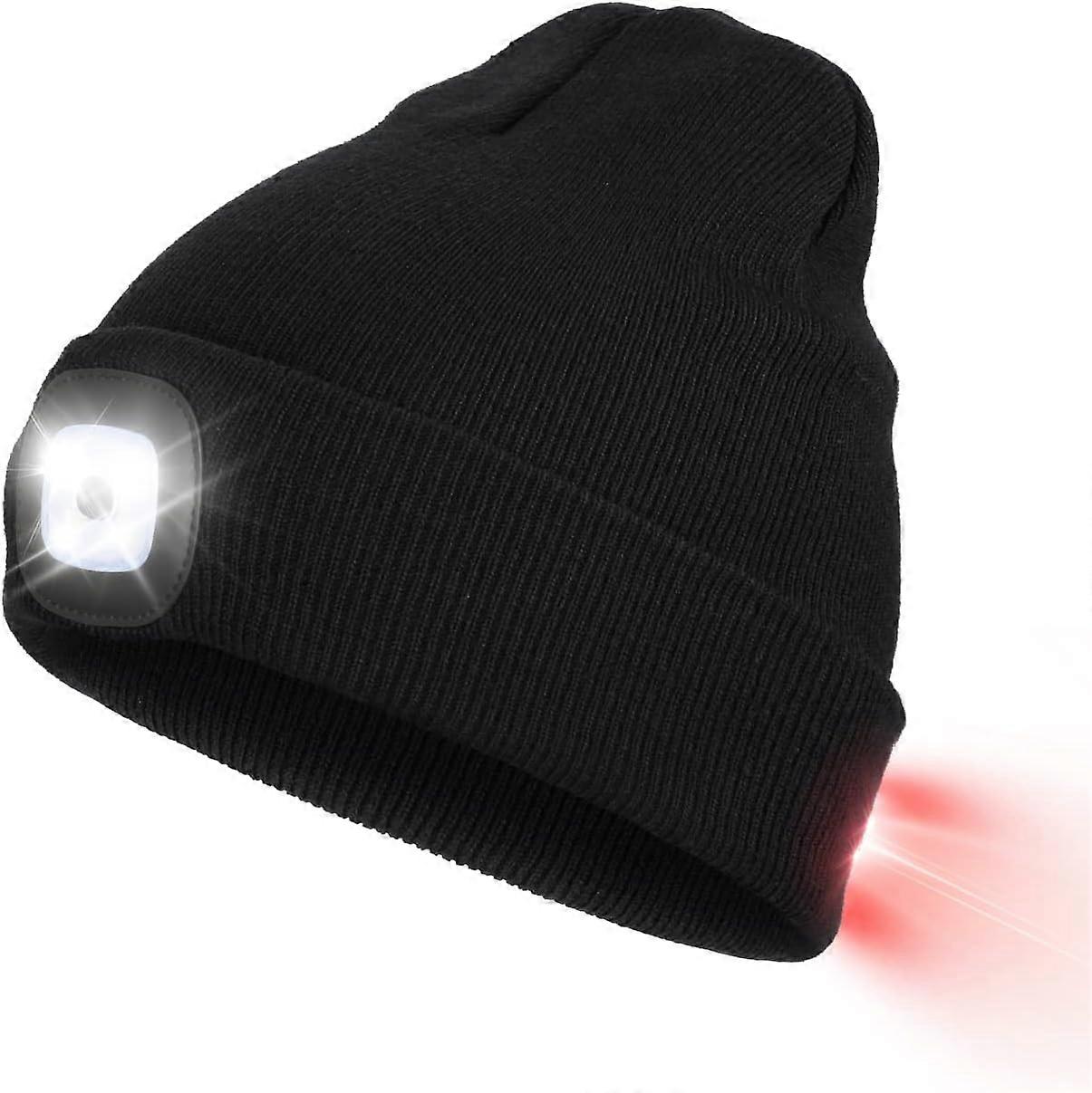 Hat with LED light on the front and back, USB rechargeable headlamp with 3 brightness levels, knitted hat with light for jogging, camping, cycling