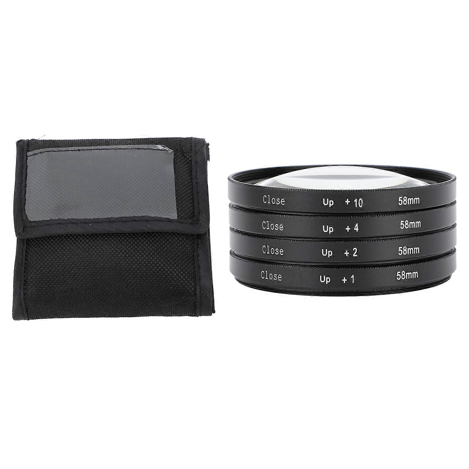 Close Up Filter Kit 4 in 1 +1 +2 +4 +10 Macro Lens Filter Optical Glass with Storage Pouch Camera Filter for Digital Camera Photo 58mm