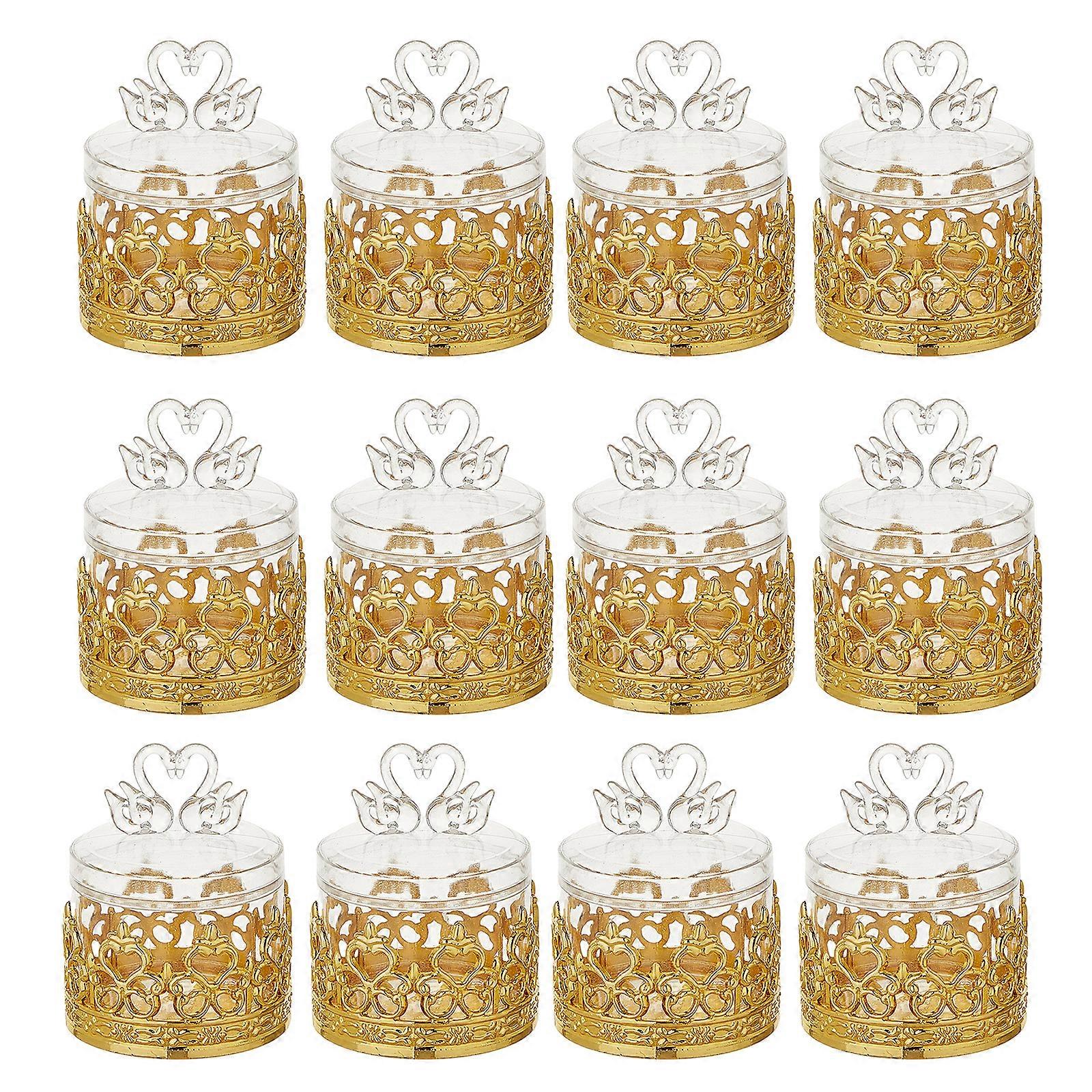 12pcs European Style Wedding Candy Box Unique Crown/Cygnus Shape Sugar Container Decorative Candy Organizers with Lid