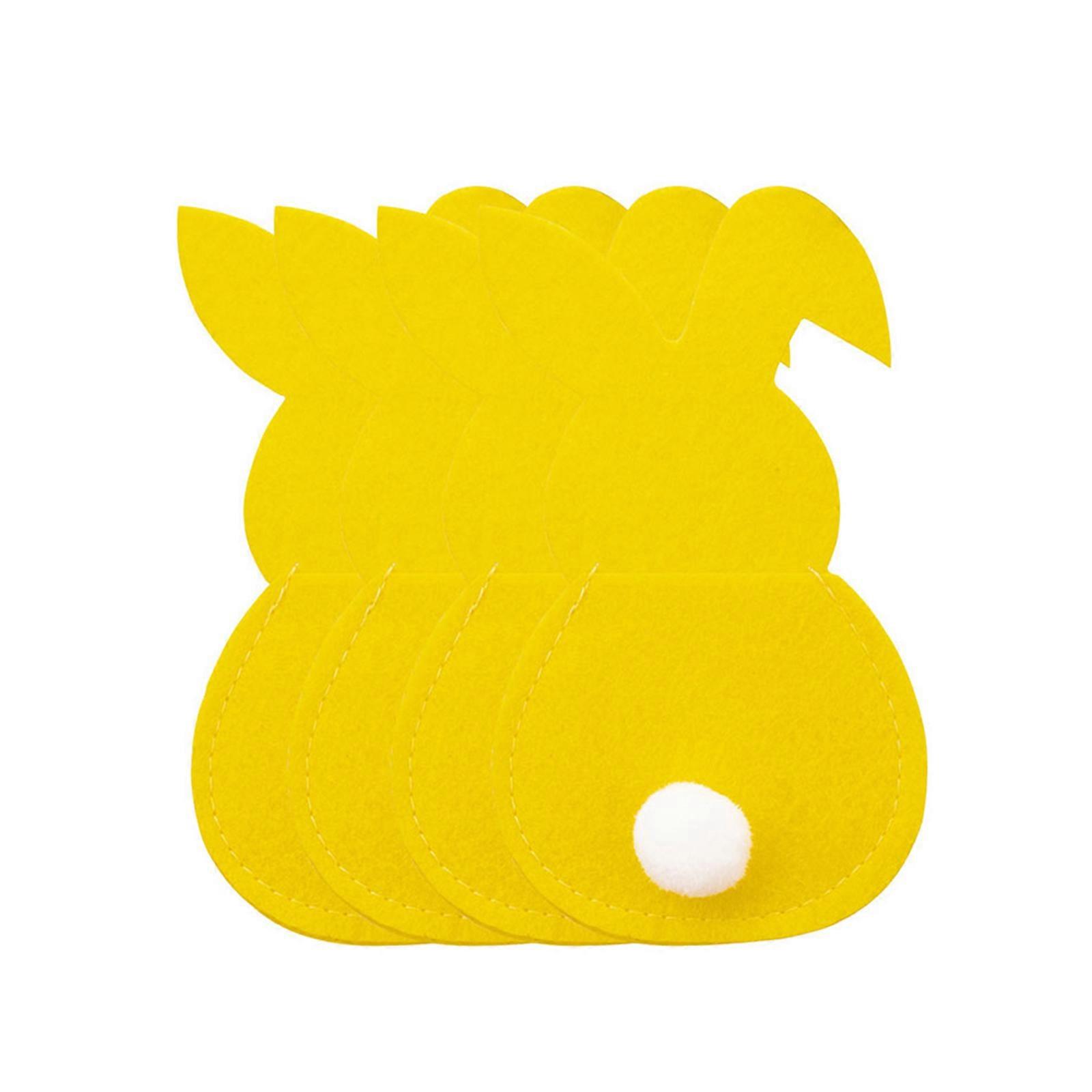 Confezione da 4 simpatici sacchetti per posate di coniglio Set di forchette Copri Sacchetto per posate di coniglio in feltro di Pasqua Set di sacchetti per posate di coniglio per pranzo giallo