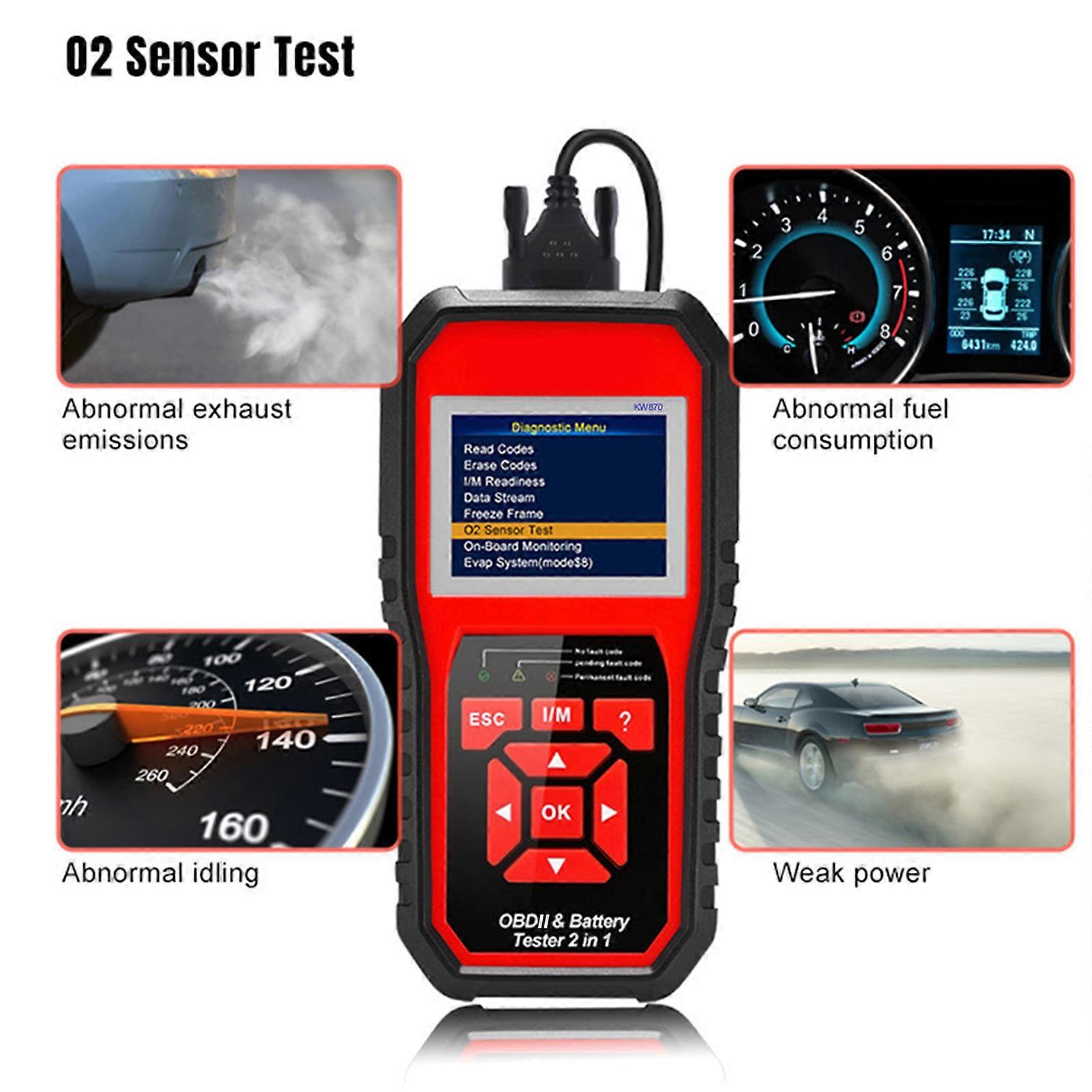 KONNWEI OBDII Auto-Diagnose-Code-Scanner (KW870) Universeller Autobatterie-Tester 2-in-1-Autodiagnose-Scan-Tools