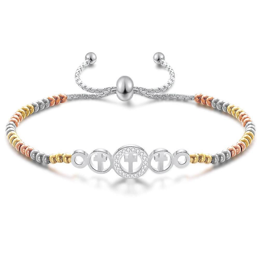 Adjustable Geometric Cross with Diamonds Bracelet