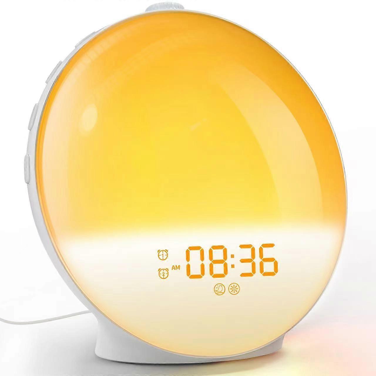 Wake-up Light LED Radio Bright Morning Alarm Clock Bedside Lamp 20 Brightness Levels Dawn and Twilight Simulator 7 Natural Sounds Snooze Function 7-Co
