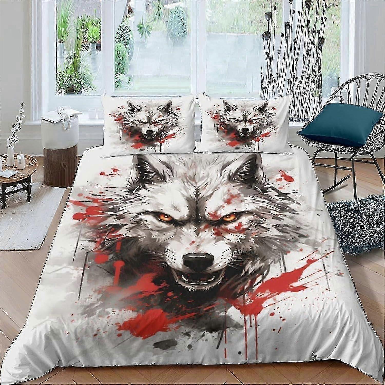 J3858 Prześcieradła Wolf3 sztuki Poszwa na kołdrę, zestaw pościeli z nadrukiem 3D, poszewki na poduszki, poszewka na kołdrę z mikrofibry Łatwa pielęgnacja Antyalergiczna miękka i gładka dla dzieci Te