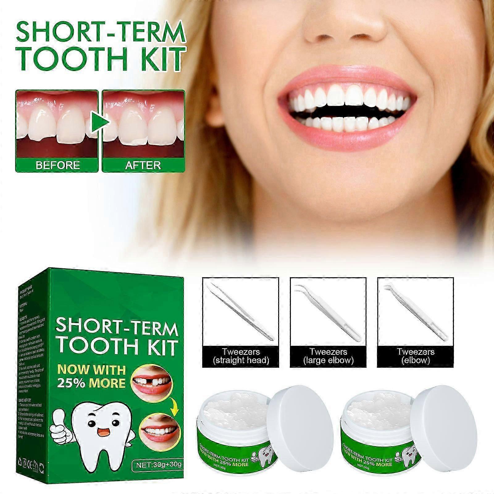 Temporary Tooth Replacement Kit Temp Dental 30g Tooth X2pcs +forceps X3pcs