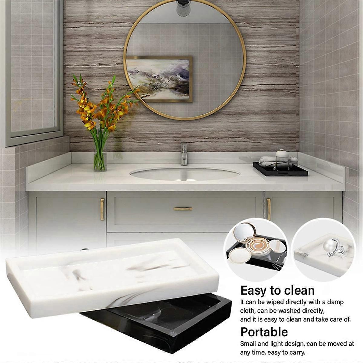 Rectangular Plate Countertop Bathroom Soap Shampoo Storage Tray,Black