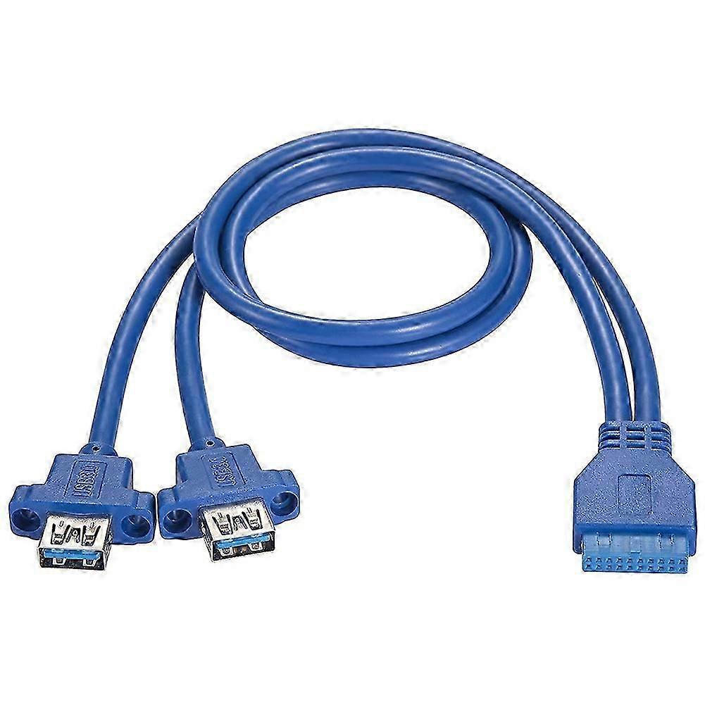 USB3.0 Faceplate Cable 19 Pin to Connector USB3.0 Cable DIY Enclosure with Screws -Blue (0.5M/1.64F