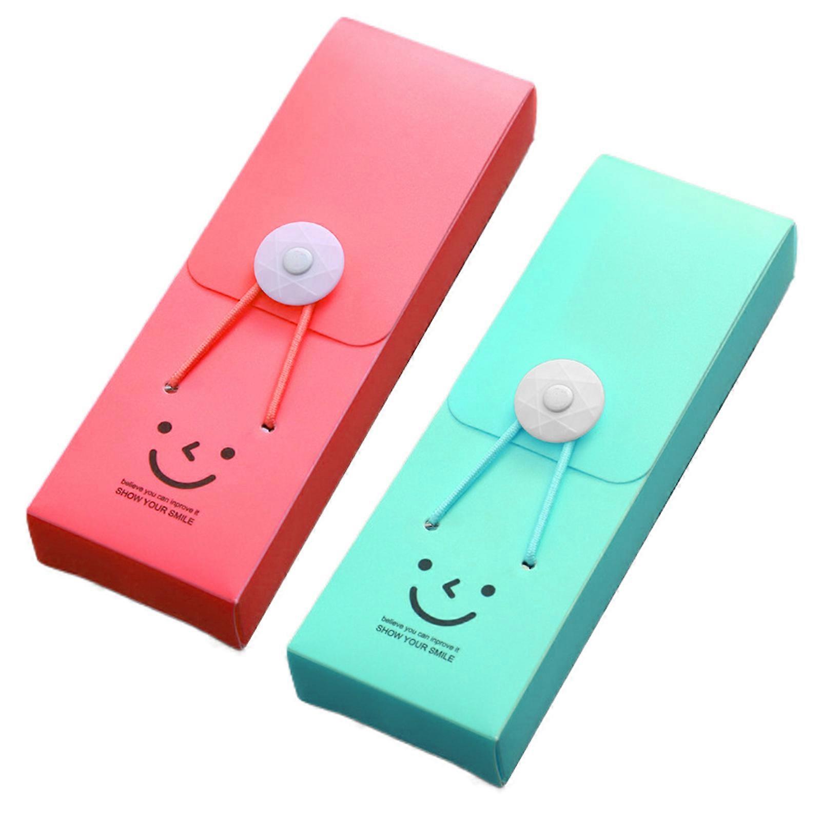 Happy Face Pencil Case Practical Stationery Storage Box Pencil Container Lightweight Pencil Box Stationery Container green plus red