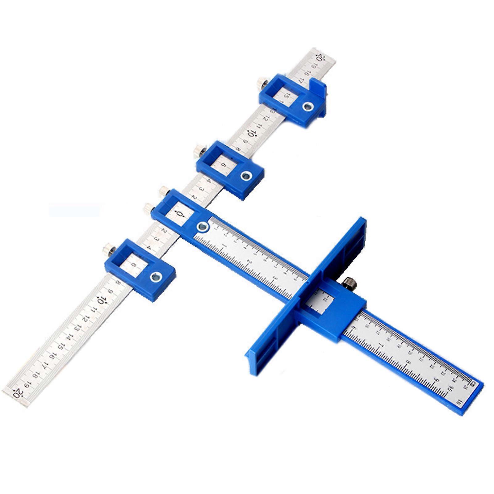 Furniture Carpentry Punch Locator Drill Guide Ruler Woodworking Hole Locator Drilling Positioner Tool Multifunctional Blue