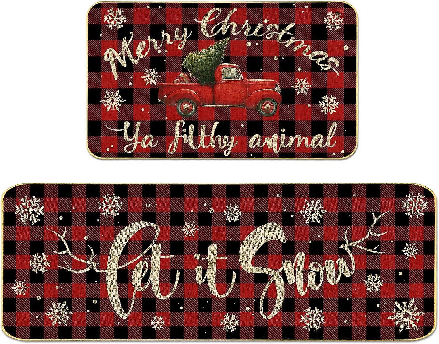 2 Piece Kitchen Rugs Merry Christmas Non Slip Kitchen Mats Decoration Set Doormat 17