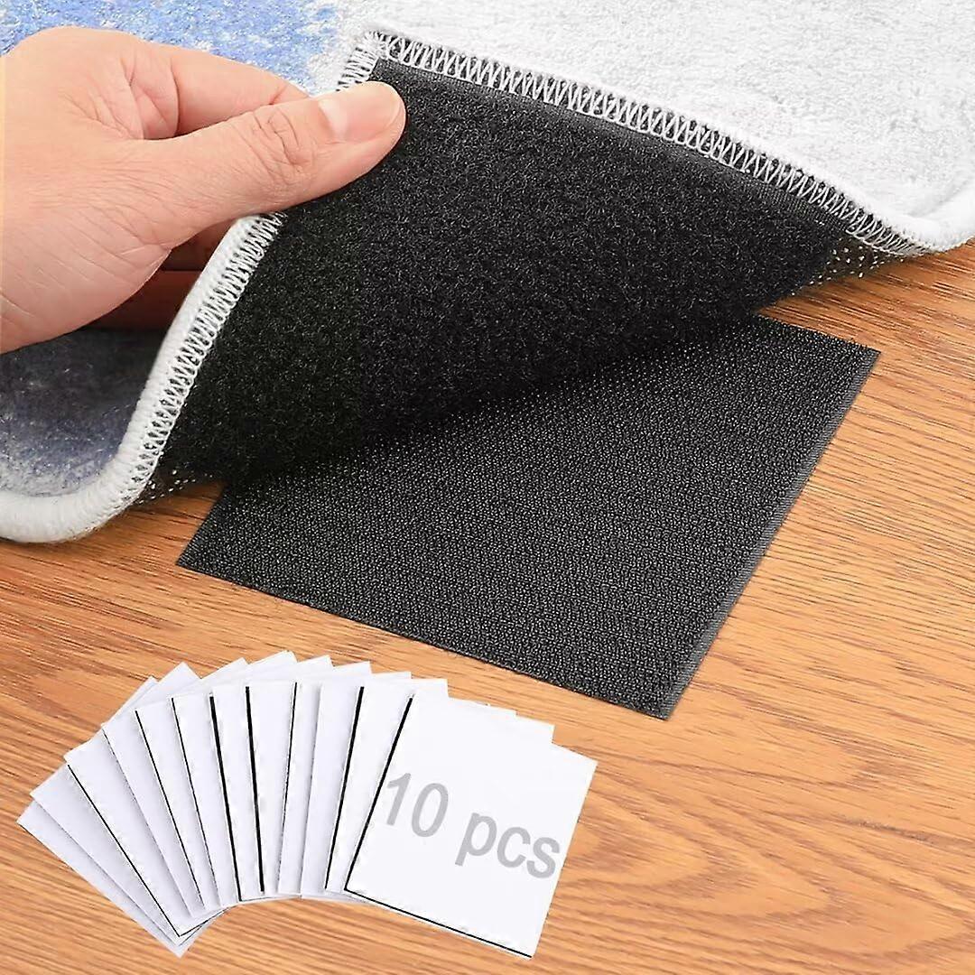 10 PCS Non-Slip Carpet Pad Tape Stabilizer Black for Area Rugs, Floor Protection, Heavy-Duty Adhesive, 2 Inches Wide