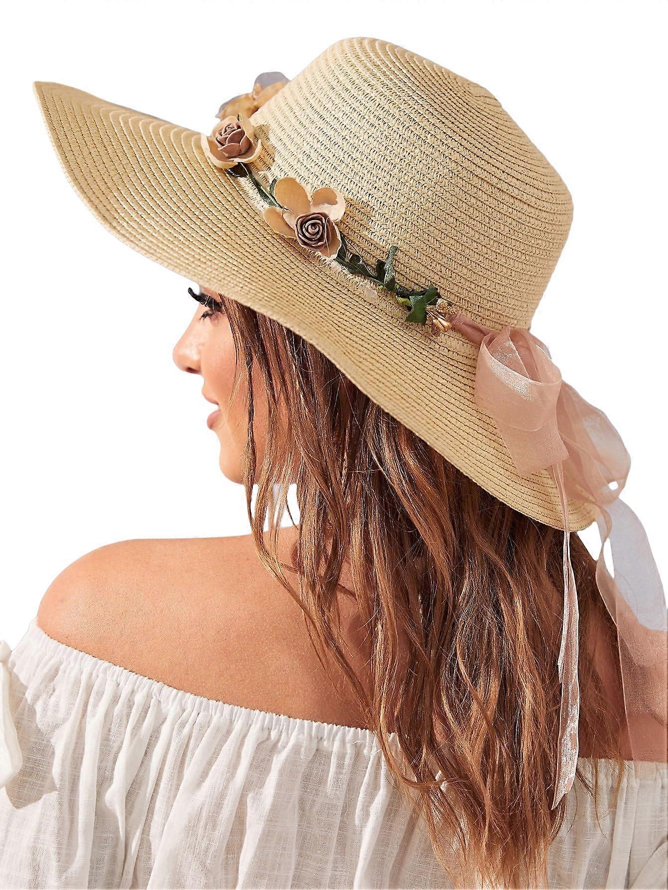 Scalloped Wide Brim Straw Boho Beaded Sun Hats for Beach