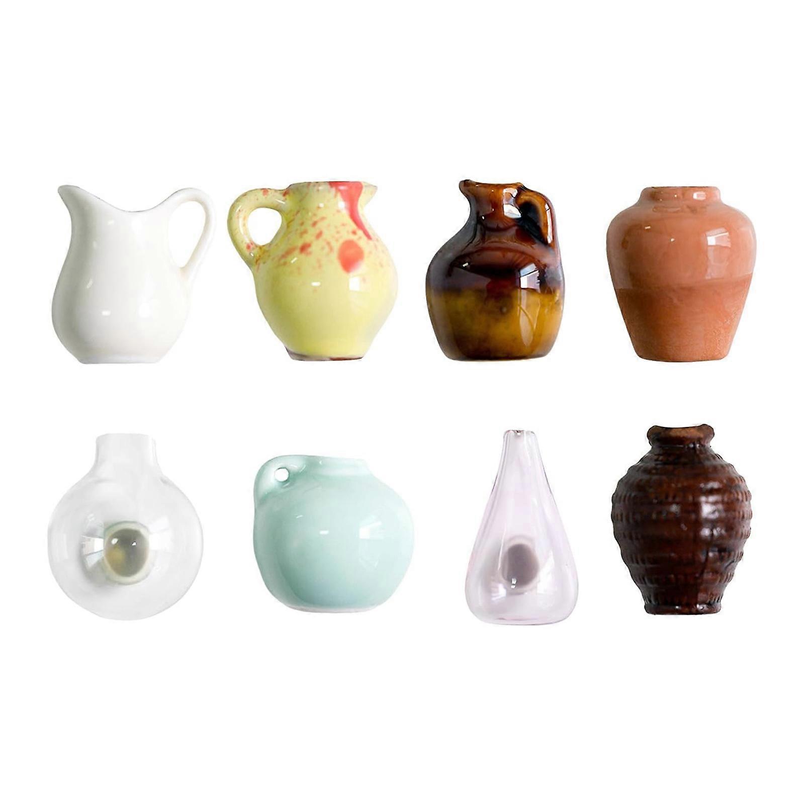 Mini Ceramic Vase Magnets Set (8PCS) - Cute 3D Flower & Plant Refrigerator Magnets for Home & Office Decor