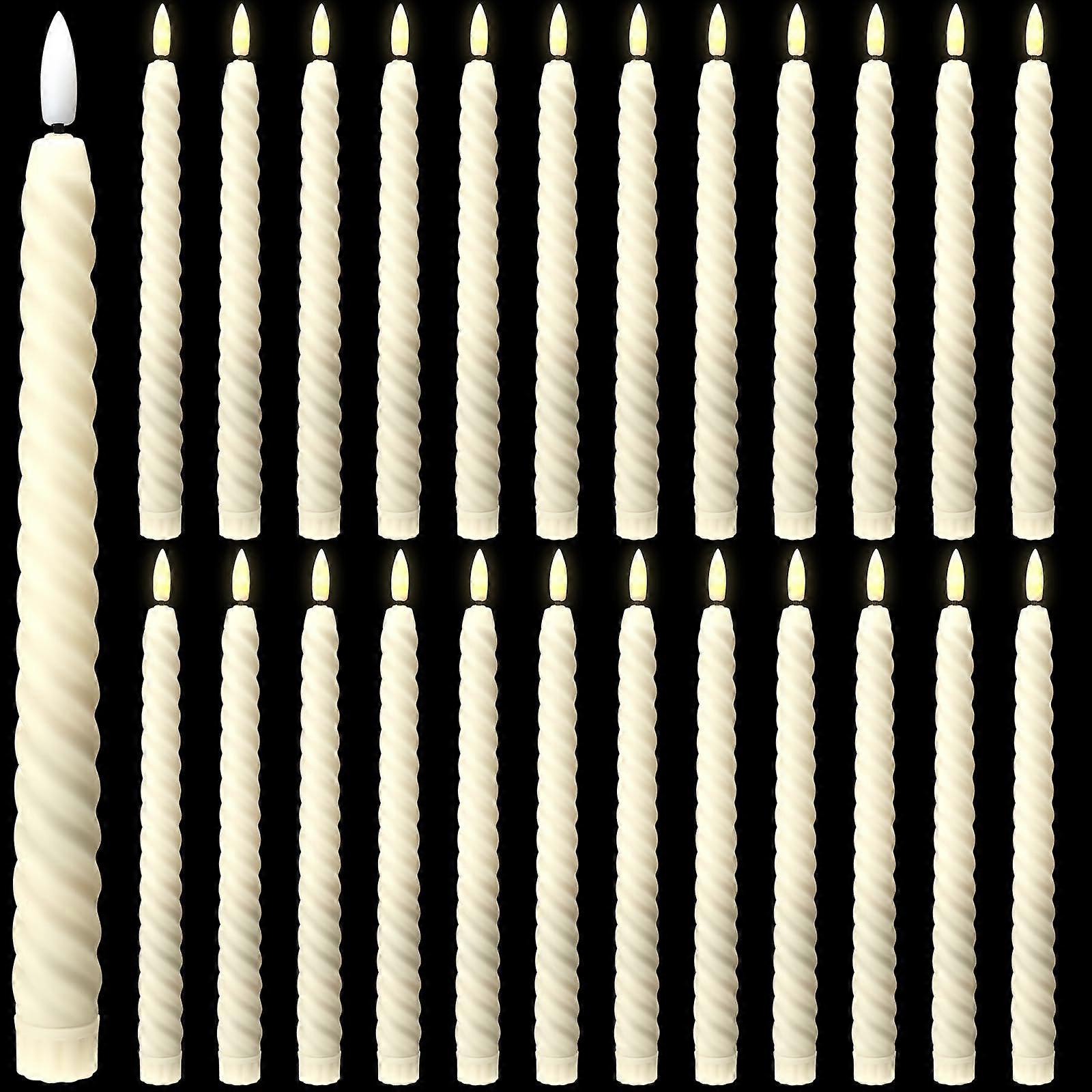 24 Pcs 10 Inch Flameless Twisted Taper Candles Battery Operated LED Taper Flickering Candlesticks