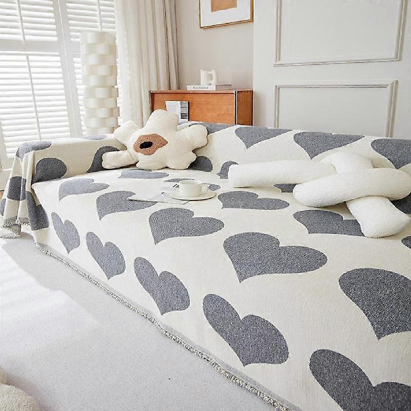 Cute Heart Shape Sofa Cover Chenille Sofa Towel Blanket Couch Cover Tassel Non-Slip Decorative Dust Cover Furniture Protector