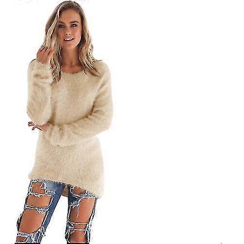 Women's Wool Fluffy Pullover Sweater M beige
