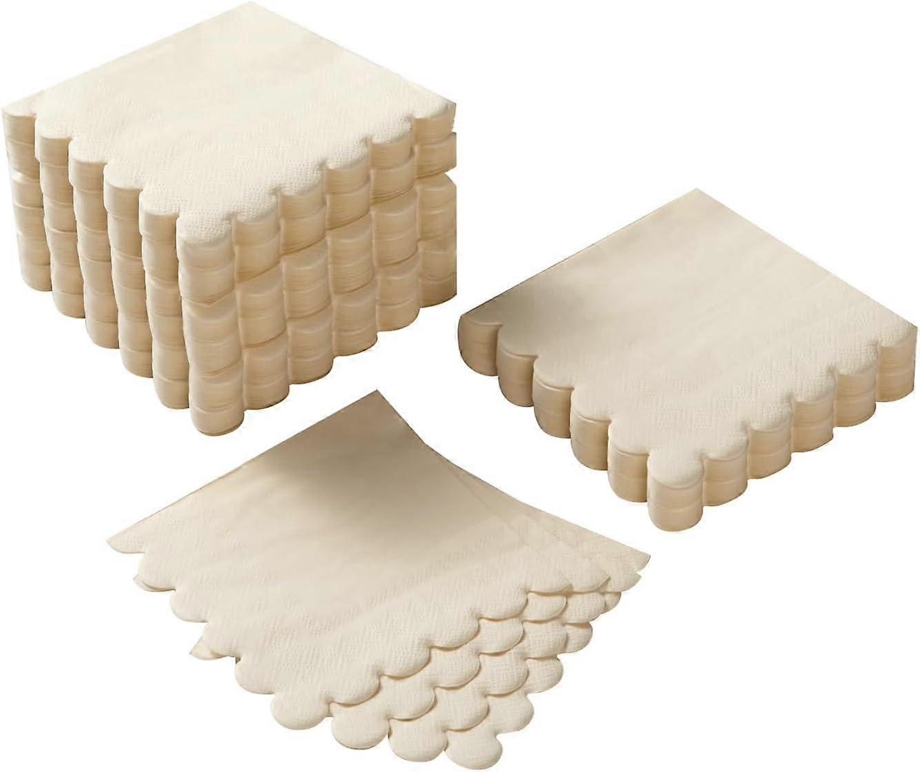 200 Pack Cocktail Napkins 2-Ply Scalloped Edged Dessert Napkins 5 x 5 Inches Milky White Color for Parties