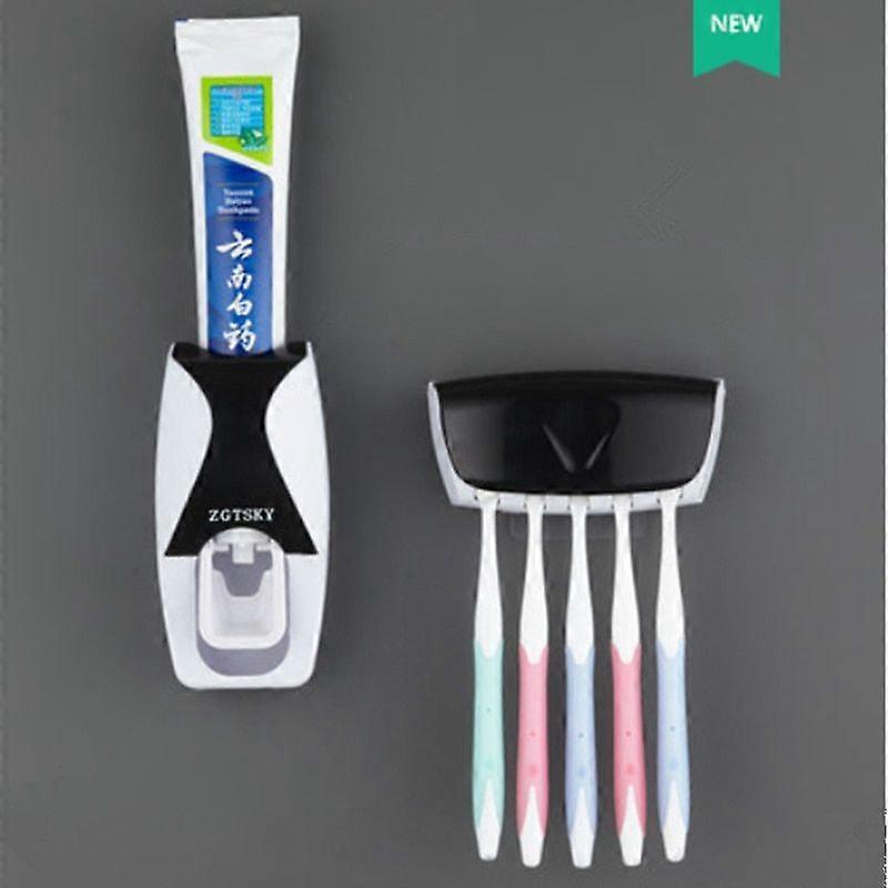 2PCS Automatic Toothpaste Dispenser Wall Mount Dust-proof Toothbrush Holder Wall Mount Bathroom Accessories Set Squeezer