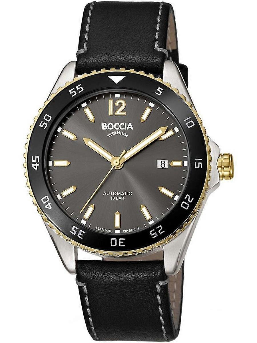 Boccia Schwarz Echtes Leder Automatik Titan 3653-03 Herrenuhr