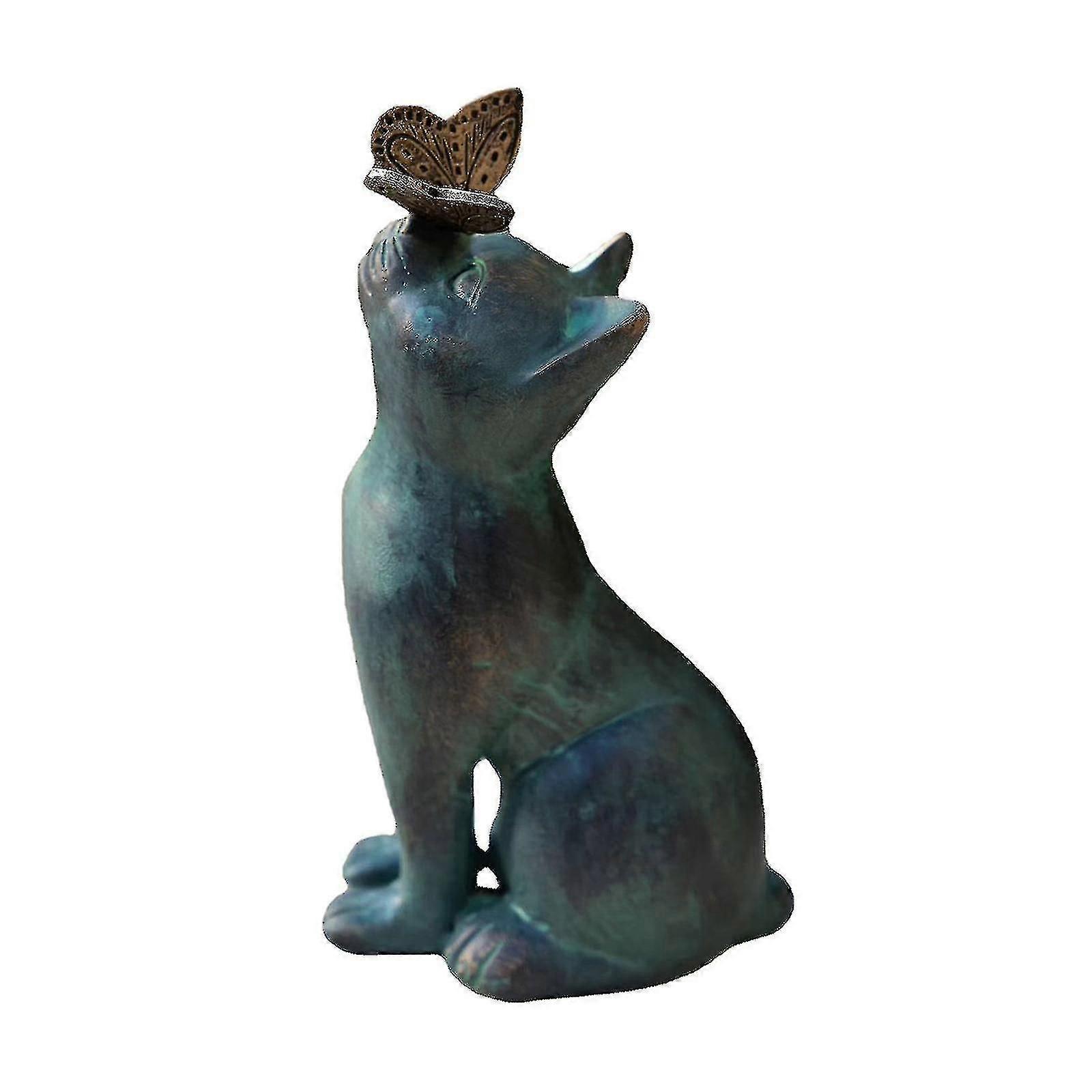 Cat And Butterfly Curiosity Garden Statue Feline Resin Durable Trees Flowers Fences Walkways Decoration